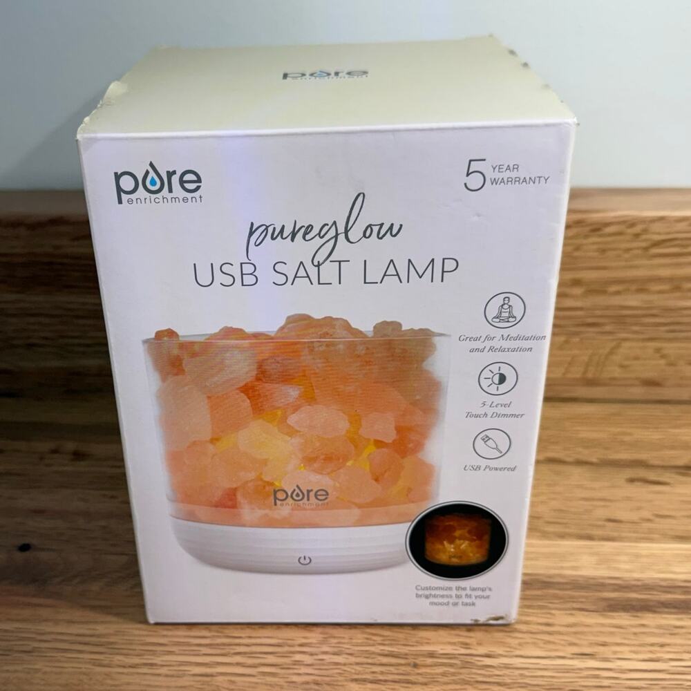 Pure Enrichment PureGlow USB Himalayan Salt Lamp Touch Dimmer New Open Box